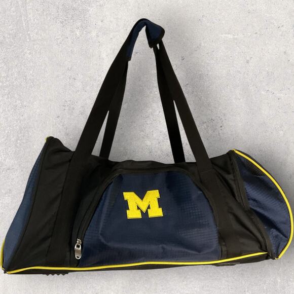 Adidas University of Michigan Wolverines Duffel Gym Bag Blue Yellow Logo Sports - Picture 2 of 12